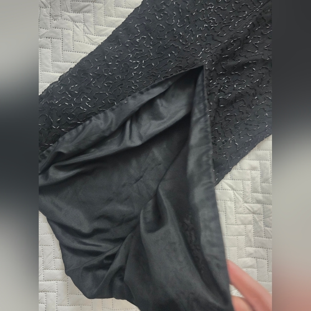 Vingage Elegant Black and Green Sequin Pearl Embellished Dress Silk India - Picture 8 of 10
